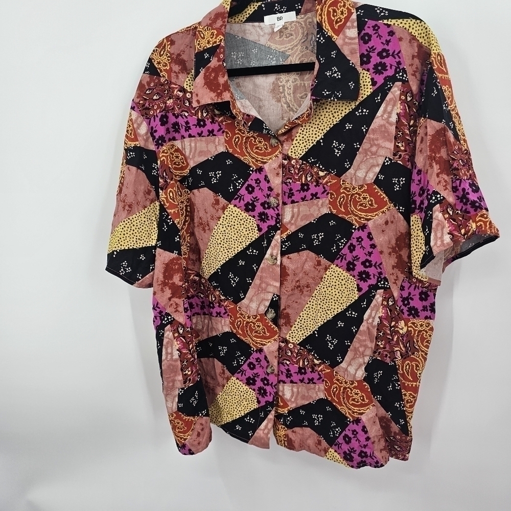 BP Patchwork Woven Camp Shirt NWT Size 1X